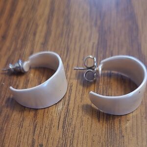 Vintage White Crescent Hoop Earrings - Women Jewelry